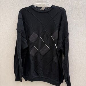 St. Croix Mens Sweater Size XL Black Crewneck Geometric Design Winter Formal